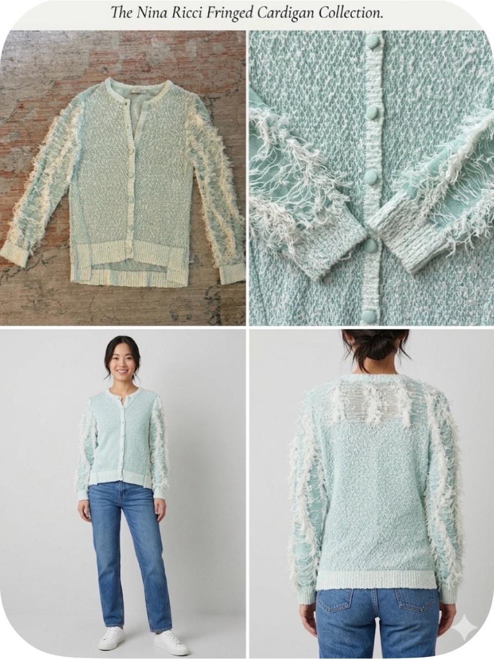 Nina Ricci Pale Blue Textured Button Cardigan